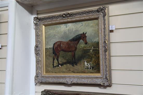 John Emms (1843-1912) Study of a chestnut hunter and terrier 16 x 20in.